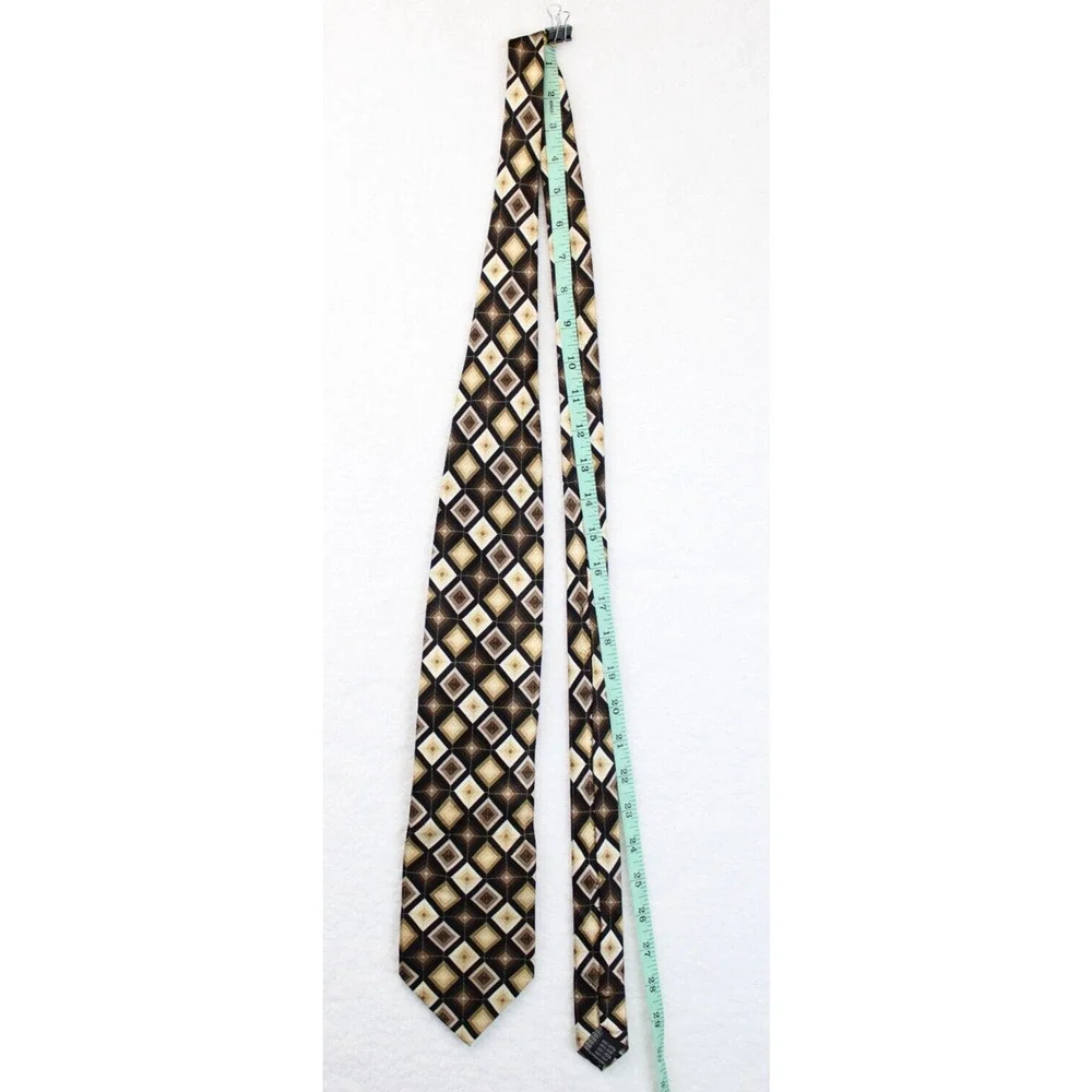 Giorgio Brutini Argyle Pattern Silk Men Necktie Black & Tan 60 In. Career Office